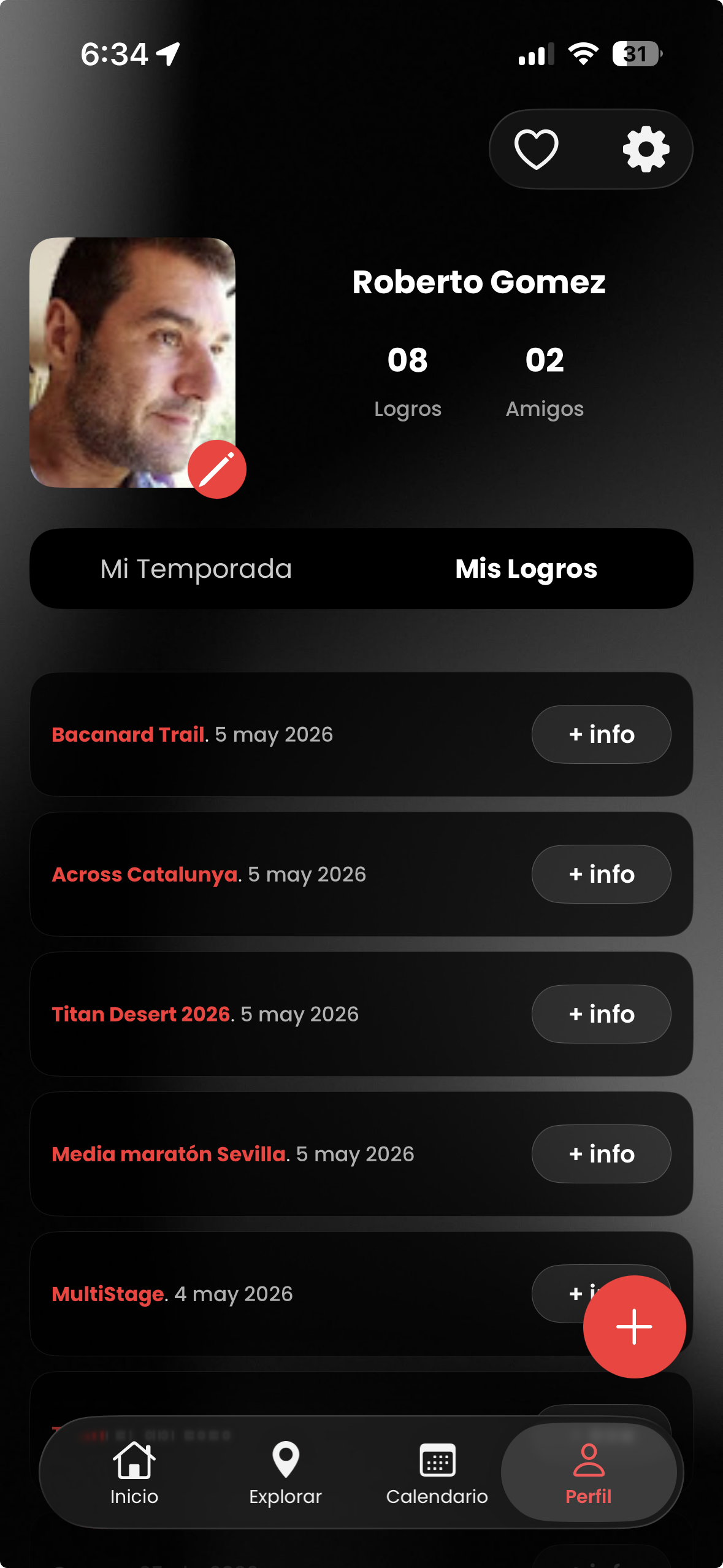 Pantalla perfil logros REKO