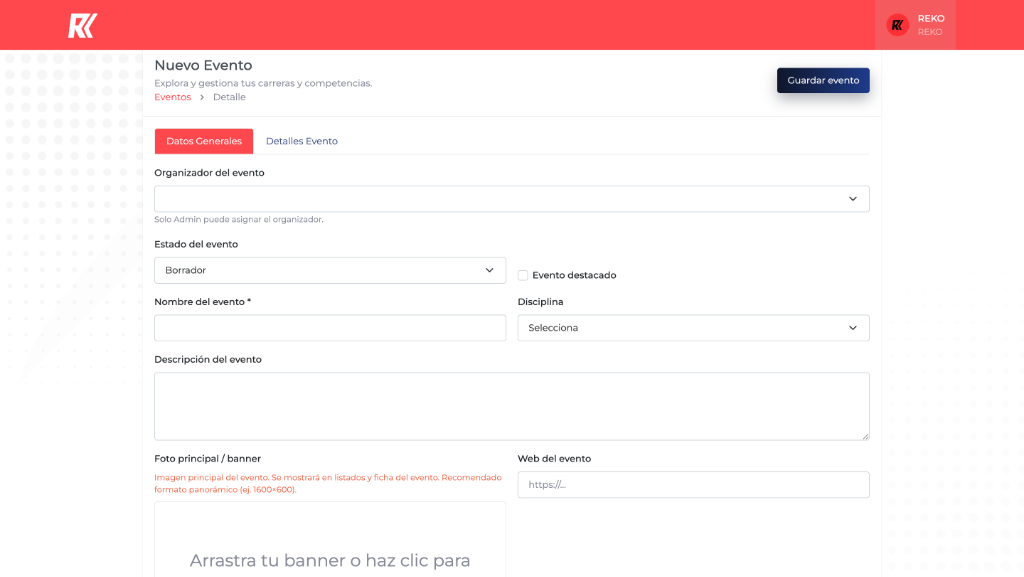 Portal del organizador REKO